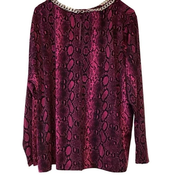 MICHAEL MICHAEL KORS Snake-Print Chain-Neck Top DEEP FUCHSIA Sz 3X - Picture 7 of 12